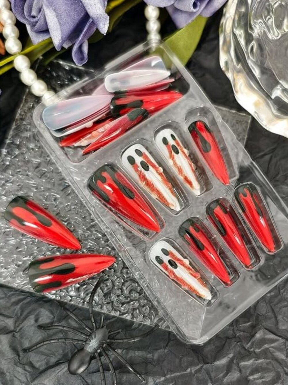 New 24pc 3D Halloween Ghost Press On Nails Long Stiletto 👻